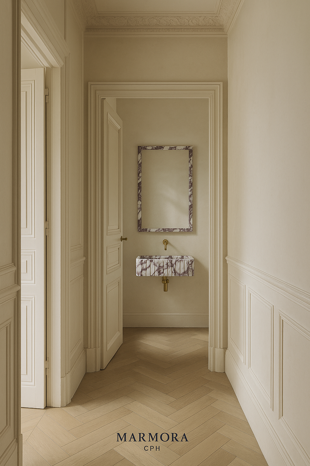 Rectangular mirror in Calacatta Viola