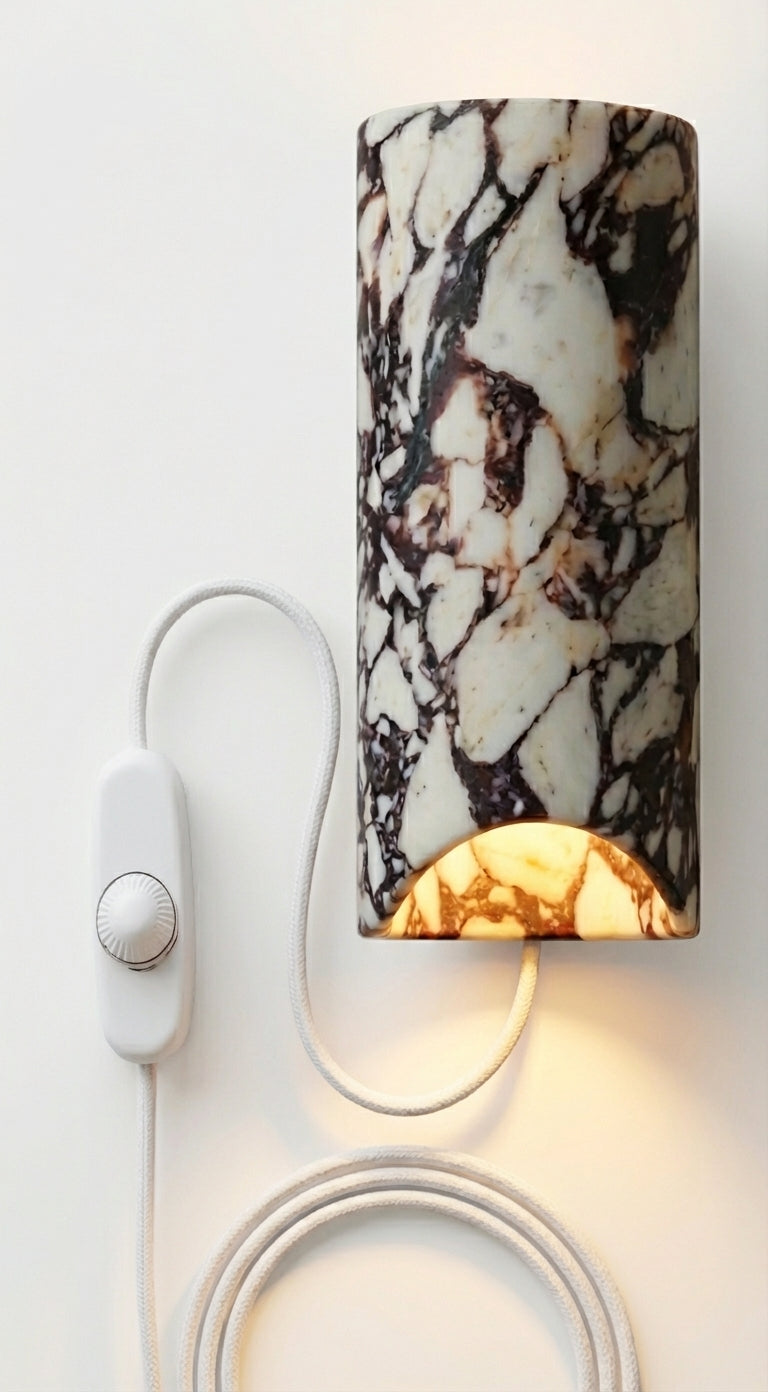 Marble wall lamp, calacatta viola