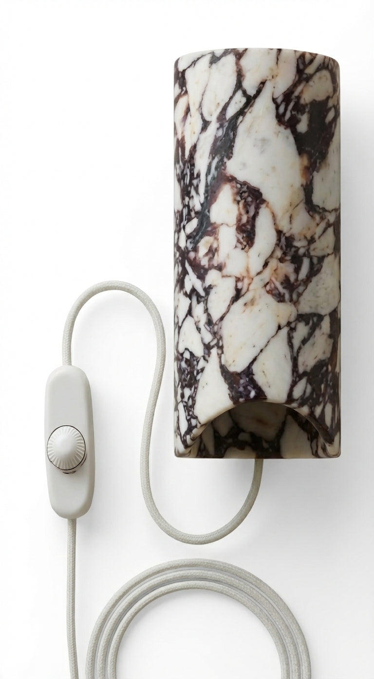Marble wall lamp, calacatta viola