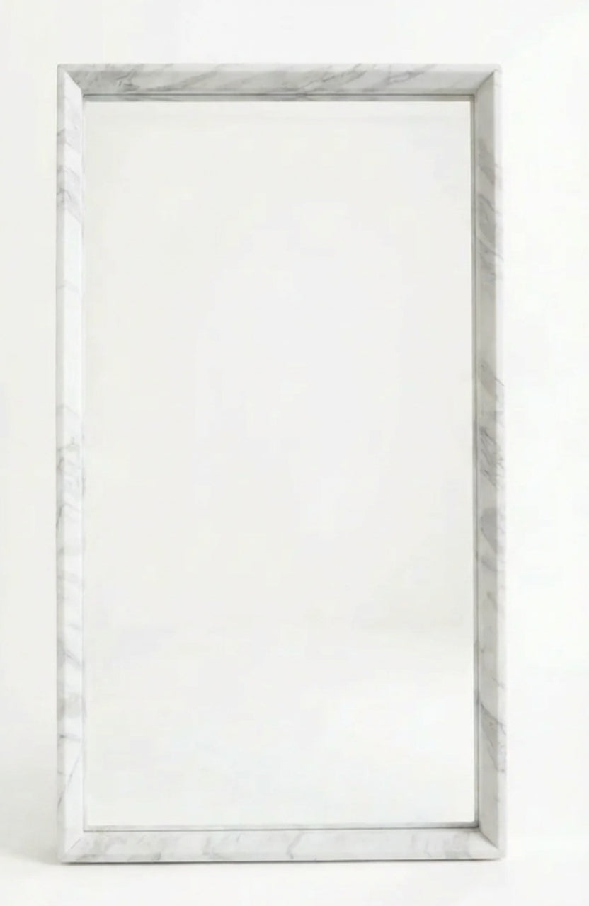 Rectangular mirror in White Arabescatto marble