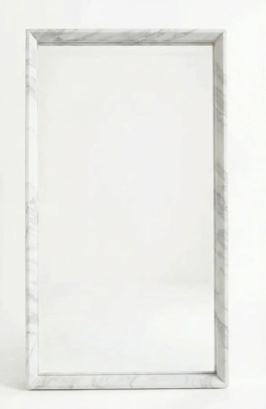 Rectangular mirror in White Arabescatto marble